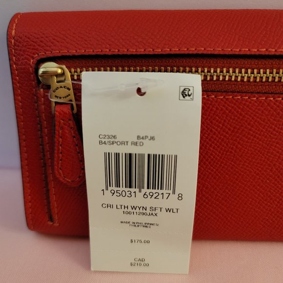 COACH Wyn Crossgrain Leather Wallet –Sport Red color⭐ - Picture 16 of 16